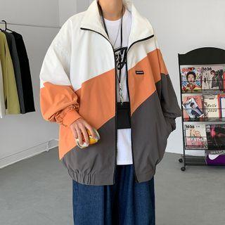 Mock-neck Color-block Zip Oversize Jacket