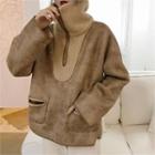 High-neck Faux-shearling Reversible Top Brown - One Size