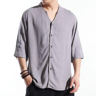 3/4-sleeve Notch-neck Shirt