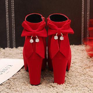 Bow Back Block Heel Short Boots