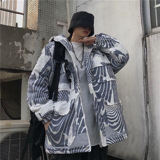 Patterned Hooded Zip Cargo Jacket