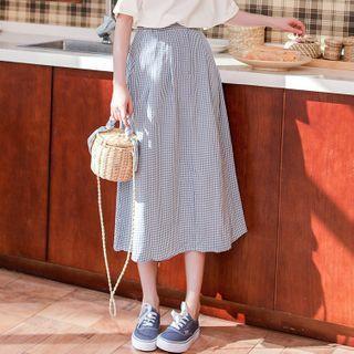 Check A-line Midi Skirt Blue - One Size