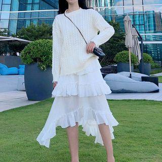 Crew-neck Sweater / A-line Tiered Skirt