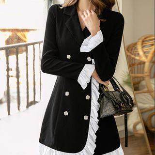 Double Breasted Frill Trim Coat Dress