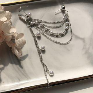 Faux Pearl Layered Chain Earring