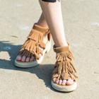 Chunky Heel Fringed Sandals