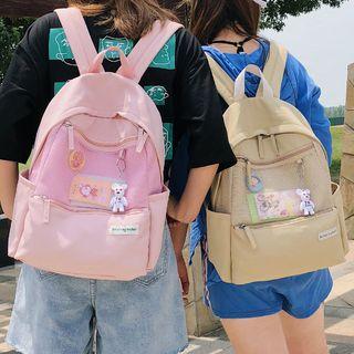 Oxford Cloth Mesh Panel Plain Backpack