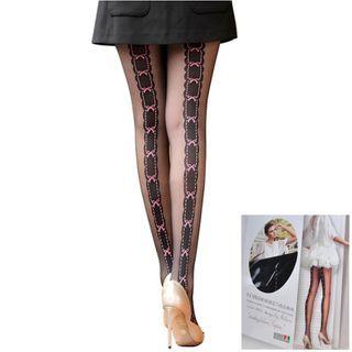 Bow Print Stockings 6515 - Black - One Size