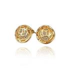 Elegant Plated Gold Rose Stud Earrings With Austrian Element Crystal Golden - One Size
