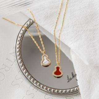 Gourd Rhinestone Pendant Stainless Steel Necklace