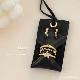 Rhinestone Ring / Star Alloy Ring / Star Alloy Open Hoop Earring / Set (various Designs)