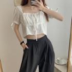 Short-sleeve Textured Crop Top / Wide-leg Dress Pants