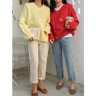 V-neck Colored Boxy Sweater