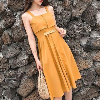 Cold Shoulder Belted Waist A Line Tank Dress