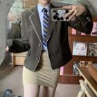 Plain Blazer / Shirt / Striped Neck Tie / Pencil Skirt