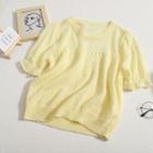 Puff-sleeve Knit Top Yellow - One Size