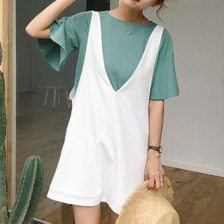Set: Elbow-sleeve T-shirt + Pinafore Dress