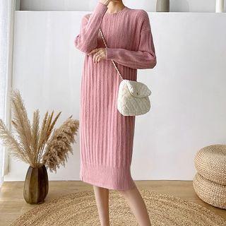 Mock-neck Sheath Sweater Dress / Zip-up Vest