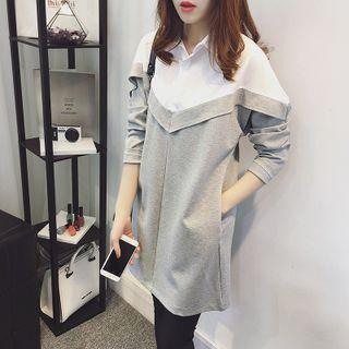 Mock Two-piece Long-sleeve Mini Shift Shirtdress