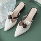 Two-tone Bow Block Heel Mules