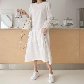 Puff-sleeve Perforated A-line Dress