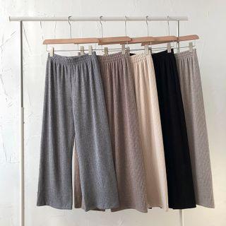 Plain Knit High-waist Wide-leg Pants