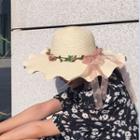 Floral Frill Trim Straw Sun Hat