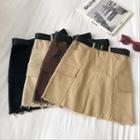 Double-pocket Frayed High-waist A-line Skirt With Belt