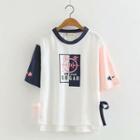 Elbow-sleeve Color Block Printed T-shirt White - One Size