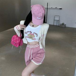 Short-sleeve Cartoon Print T-shirt / Cardigan / Shorts