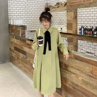Long-sleeve Bow Accent Midi Shirtdress