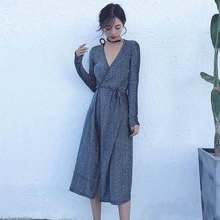 Glitter V-neck Long-sleeve Dress