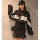 Color Block Half Zip Long-sleeve Dress