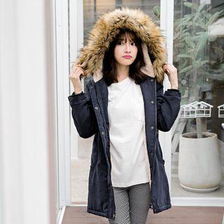 Furry Hooded Fleece-lined Coat