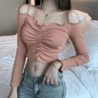 Cold-shoulder Ruched Long-sleeve Cropped Top