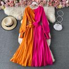 Long Sleeve Color Block Maxi Dress