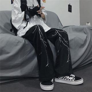 Lightning Print Wide Leg Pants