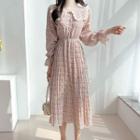 Cherry Pattern Pleated Long Shirtwaist Dress Ivory - One Size