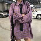 Plaid Shirt With Tie With Tie - Shirt - Purple - One Size