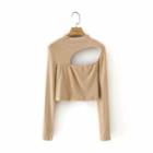 Long-sleeve Cutout Top Khaki - One Size