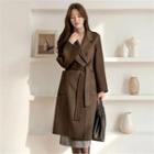 Open-front Wool Blend Coat With Sash Brown - One Size