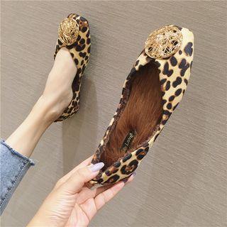 Square-toe Metal Disc Furry Flats