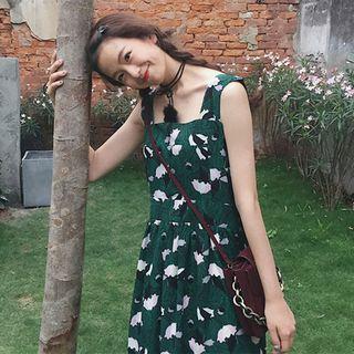 Strappy Floral Printed A-line Midi Dress