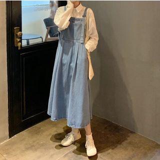 Denim Midi Jumper Dress Dress - Denim Blue - One Size