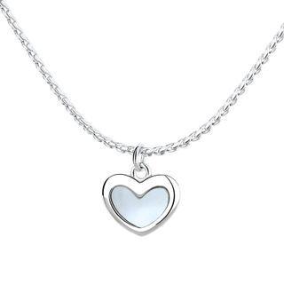 Set: Heart Shell Pendant Alloy Necklace + Bracelet Necklace - Love Heart Shell - With Chain - Silver - One Size