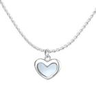 Set: Heart Shell Pendant Alloy Necklace + Bracelet Necklace - Love Heart Shell - With Chain - Silver - One Size
