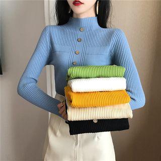 Semi High-neck Single-breasted Knit Top