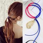 Color Block Hair Tie With Feather Charm