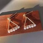 Faux Pearl Triangle Drop Earring C-868 - 1 Pair - Gold & White - One Size