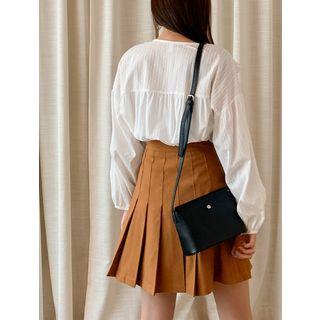 Balloon-sleeve Frilled Eyelet-lace Blouse